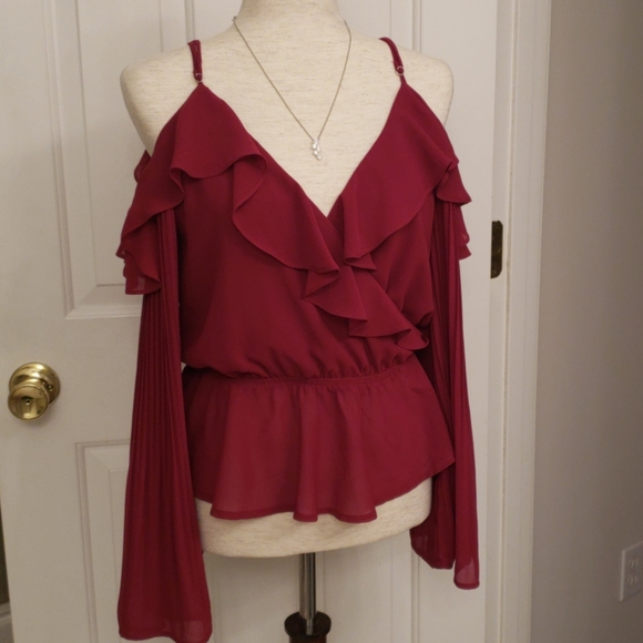 willow & root Tops - Willow & Root Ruffle Cold Shoulder Blouse